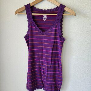Y2k Route 66 vintage purple & pink striped lace tank top Sz M festival season